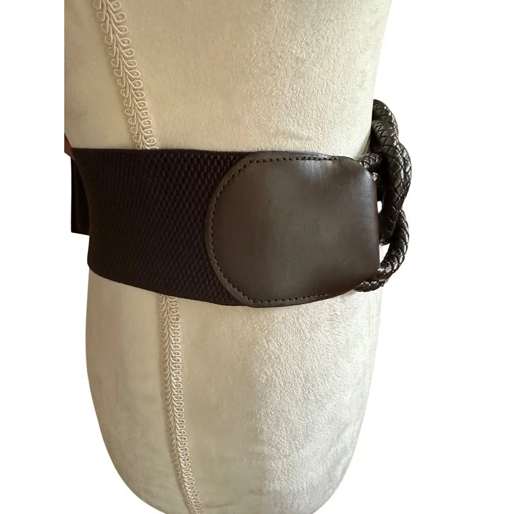 Y2k Braided Brown Waist Belt With Faux Leather Design & Snap Closure M/L Size